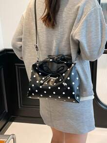 Sirith 时尚波点手提包女百搭单肩斜挎包复古蝴蝶结装饰抽绳新月包 - 彩色 - 查看 10
