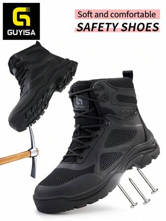 Women's High-Top Breathable Tactical Boots, EU Standard Steel Closed Toe, Anti-Smash, Anti-Puncture, Soft Rubber Sole, Fashion Work Functional Boots