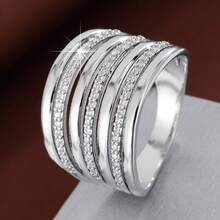 1pc Fashion Wide Band Design Cubic Zirconia Embellished Women's Ring - Multicolor - View 13