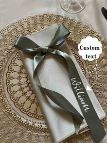 Customized Personalized Wine Glass Ribbon, Customized Wedding Champagne Flute Bow Personalized Satin Ribbon Name, Beverage Name Tag, Name Place Card, Personalized Satin Ribbon Bow (With Name) Wedding Table Decor Ribbon - Multicolor - View 4