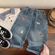 男童牛仔裤，2025年春秋新款韩版，男女通用刺绣水洗柔软休闲长裤，
