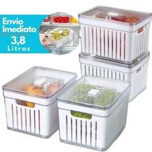 Organizador de Geladeira 3,8 Litros Cesto Com Tampa Multiuso Alimentos Verduras e Vegetais - Transparente - Visão 2