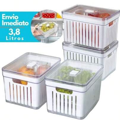 Organizador de Geladeira 3,8 Litros Cesto Com Tampa Multiuso Alimentos Verduras e Vegetais