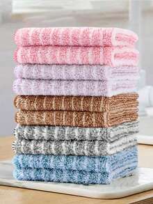 10 toalhas de rosto macias de cores aleatórias, toalhas demaquilantes quadradas reutilizáveis de secagem rápida (24 cm x 24 cm), panos de rosto suaves para a pele, ferramenta de limpeza portátil, multiuso para viagens, escola, volta às aulas, viagens, itens essenciais para viagem, itens essenciais para casa, toalha, cuidados com a pele - Multicolorido - Ver 1