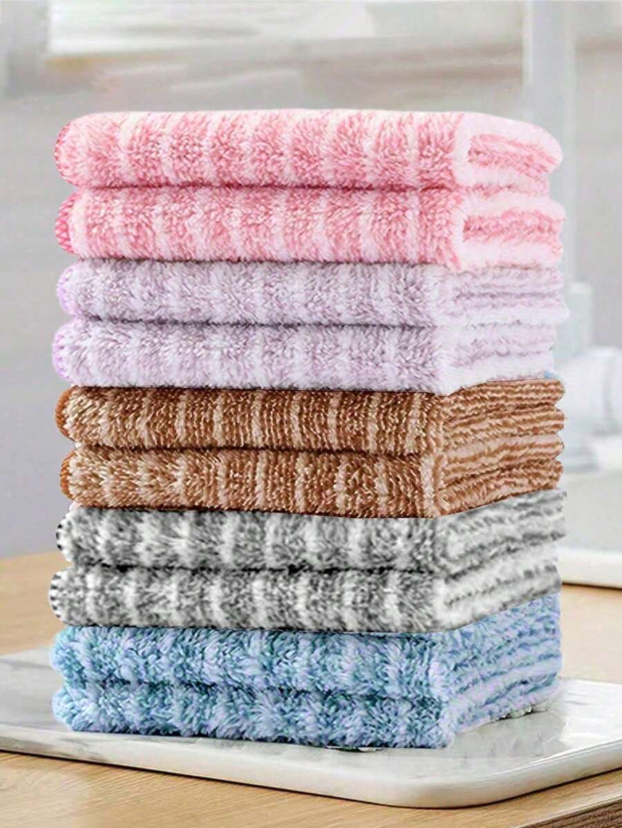 10 toalhas de rosto macias de cores aleatórias, toalhas demaquilantes quadradas reutilizáveis de secagem rápida (24 cm x 24 cm), panos de rosto suaves para a pele, ferramenta de limpeza portátil, multiuso para viagens, escola, volta às aulas, viagens, itens essenciais para viagem, itens essenciais para casa, toalha, cuidados com a pele - Multicolorido - Ver 1