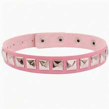 1 pieza Collar gargantilla de estilo punk gótico con remaches rosas personalizados, collar de cadena de acero inoxidable ajustable, collar con remaches cuadrados, collar gargantilla de orejas de gato de PU, adecuado para uso diario de mujeres, fiesta de Halloween, regalo de cumpleaños creativo, San Valentín, accesorios de playa, joyería de mujer