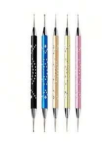 Juego de 5 piezas de bolígrafo de perforación con punta de varilla metálica para arte de uñas, bolígrafo de gancho de punto y flor de doble cabeza, bolígrafo de aguja de punto y flor, herramientas de arte de uñas, suministros de arte de uñas, accesorios de arte de uñas