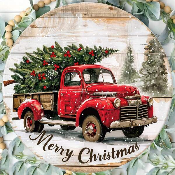 1pc Iron Decorative Sign - 20cm Round, With "Welcome" And "Merry Christmas" Text - For Home And Outdoor Decor, Ideal Gift For Friends | Wall Hanging For Rooms, Doors And Parties Home Decor Christmas Decorations Room Decor