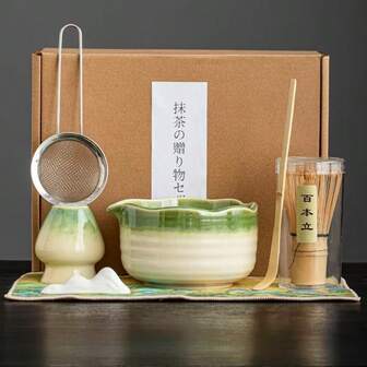 1 件/4 件/7 件抹茶碗、抹茶打蛋器、抹茶勺、抹茶配件套装，复古风格，日式茶道工具，适合返校、节日、万圣节的礼品套装