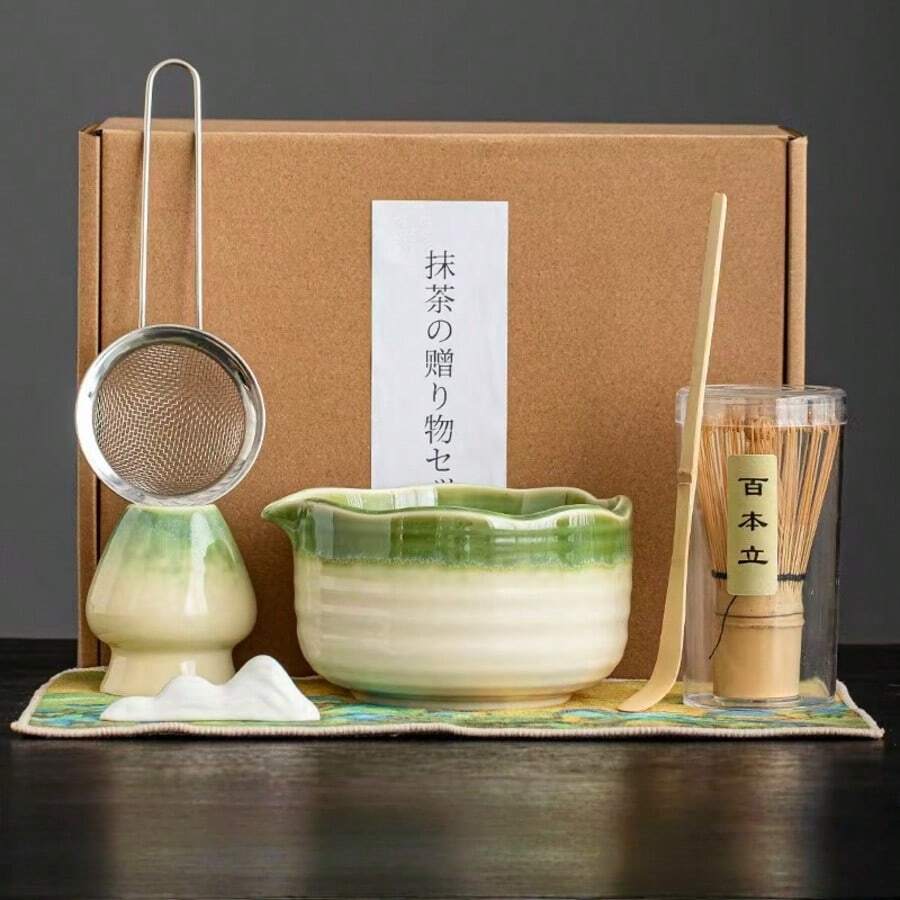 1 件/4 件/7 件抹茶碗、抹茶打蛋器、抹茶勺、抹茶配件套装，复古风格，日式茶道工具，适合返校、节日、万圣节的礼品套装