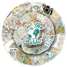 50pcs Retro Vintage World Map Graffiti Creative Decorative Stickers For Notebook, Tablet, Planner - Multicolor - View 7