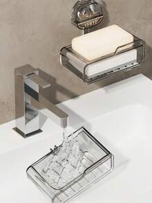 1pc Teddy Bear Suction Cup Soap Dish With Sponge, Wall Mounted Bathroom Soap Holder, Double Layer Soap Rack