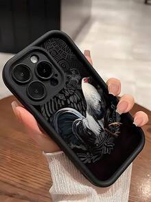 1 pieza Funda de teléfono personalizada con gráfico impreso creativo de gallo y águila 2D, acabado mate antideslizante compatible con iPhone 7/8/7Plus/8Plus/11/11Pro/11ProMax/X/XR/X MAX/XS/12/12Pro/12ProMax/13/13Pro/13ProMax/14/14Pro/14ProMax/14Plus/15/15Pro/15Plus/15ProMax/16/16e/16Plus/16ProMax/16Pro y S21/S20/S22/S23/S24/S25 Plus FE Ultra Series - Negro - Ver 6