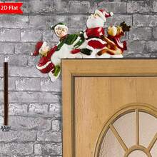 1pc, Festive Christmas Wooden Corner Door Frame Ornament,Four Gnome ,White Bear And Reindeer And Santa Claus,Seasonal Decor, Holiday Accessory, Christmas Decor Supplies, Wall Pediments, Corner Decoration