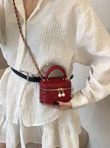 1pc Fashionable Vintage Cute Mini Lipstick Bag, Versatile Stylish Faux Pearl Decor Shoulder Crossbody Bag, Suitable For Girls Daily Outing And Shopping