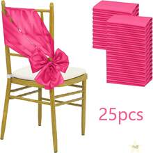 25pcs Satin Chair Sash Tie Bows, Fuchsia Satin Chair Sash Tie Backs For Wedding, Reception, Event, Banquet, Party, Hotel, Ceremony Decor (7*108 Inches) - Multicolor - View 2