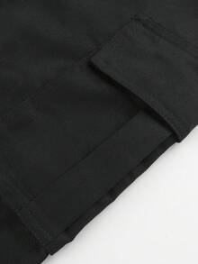 Boys' Fall Winter Streetwear Cargo Pants, Simple Straight Cuffed Trousers With Multi Pockets For Daily Use - Black - View 6