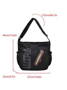 Túi tote vải nylon trơn in chữ trang trí dung tích lớn mới cho mùa xuân/hè, túi đeo chéo cho nữ, túi học sinh - màu đen - Xem 8