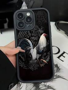 1 pieza Funda de teléfono personalizada con gráfico impreso creativo de gallo y águila 2D, acabado mate antideslizante compatible con iPhone 7/8/7Plus/8Plus/11/11Pro/11ProMax/X/XR/X MAX/XS/12/12Pro/12ProMax/13/13Pro/13ProMax/14/14Pro/14ProMax/14Plus/15/15Pro/15Plus/15ProMax/16/16e/16Plus/16ProMax/16Pro y S21/S20/S22/S23/S24/S25 Plus FE Ultra Series - Negro - Ver 3
