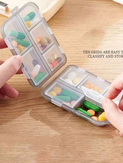 1pc Portable Pill Case, Dual Layer Small Medicine Box Organizer, 10 Compartment Transparent Sealed Pill Container, Moisture-Proof Vitamin Organizer, Reusable Pill Box For Men & Women, Suitable For Medication, Vitamins, Supplements, Travel, Office, School