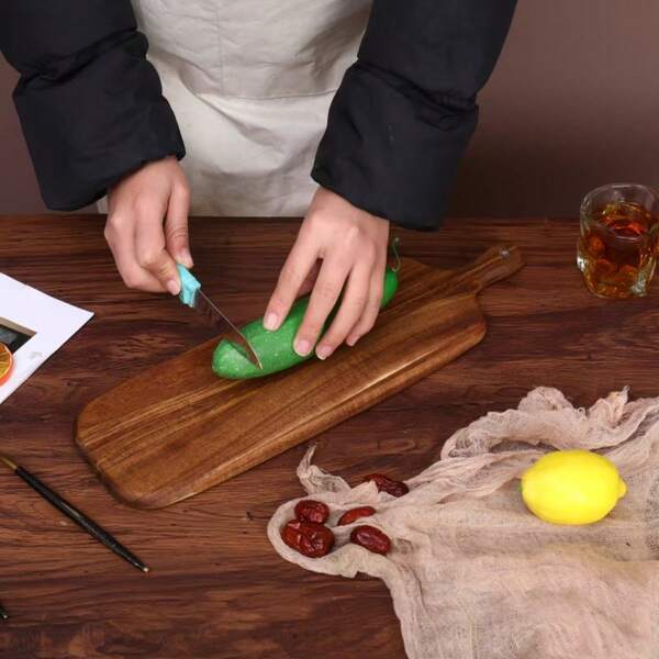 1pc Rosewood Cutting Board - Wooden Kitchen Tray, Stylish Long Handle, Solid Wood, For Meat, Cheese, Bread, Vegetables And Fruits - Charcuterie Board Cheese Serving Platter, Perfect For Food Slicing And Display, Essential For Modern Farmhouse Kitchen. Mother's Day Gift, Wedding Kitchenware.