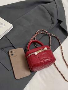 1pc Fashionable Vintage Cute Mini Lipstick Bag, Versatile Stylish Faux Pearl Decor Shoulder Crossbody Bag, Suitable For Girls Daily Outing And Shopping