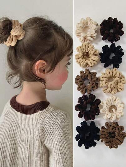 10pcs/Set Baby Girls/Kids Fluffy Hair Scrunchies, Plush Hair Ties, Fashionable Headbands For Thin Hair, Suitable For Everyday Use In Autumn/Winter