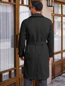 Runcati Mens Coat Double Breasted Long Casual Windbreaker Notched Lapel Belted Overcoat - Màu be - Xem 10