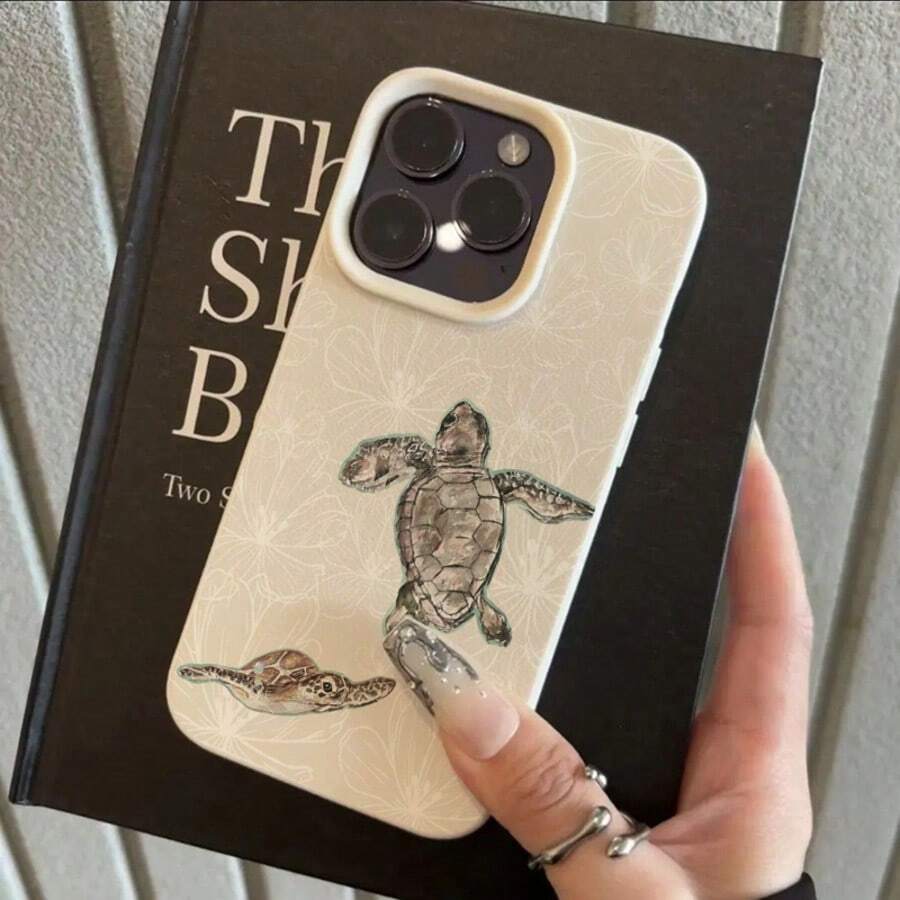 1pc TPU Material Elegant Turtle Floral Pattern Phone Case Compatible With Apple/ Phones - White - View 1