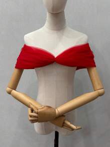 1 件白色新娘蕾丝面纱和无肩带披肩，可调节后背，带领 - 彩色 - 查看 24