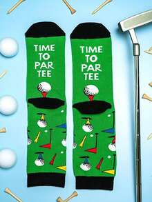1/2 Pair Men Flag & Golf English Letter Breathable Casual Mid-Calf Socks, Versatile For Daily Wear, Fall - Multicolor - View 4