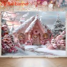 1 件 2D 平面圣诞横幅背景，粉色魔法仙女屋，圣诞树，白云，粉色元素 - 1個 - 查看 5