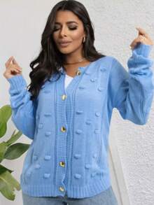 Winter Coat Knitted Cold Weather Blouse Cardigan Style Casual Party Knitwear Women's Clothing - 淺藍色 - 查看 4