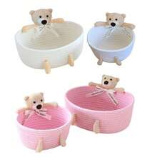 Cesta de Armazenamento Resistente Feita à Mão, Usada para Armazenar Produtos Infantis, Cesta de Armazenamento com Padrão de Animal Fofo, Organizadores Estilosos para Organizar Brinquedos de Animais de Estimação, Caixas de Armazenamento Tecidas à Mão Funcionais, Caixas de Armazenamento de Corda Artesanal, Organizadores Economizadores de Espaço