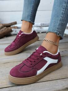 新款休闲运动鞋，时尚百搭仿麂皮系带女运动鞋，学生鞋 - 中紫紅色 - 查看 4