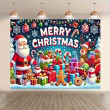 Decoración de pared de Papá Noel de Navidad 2D - Telón de fondo de poliéster multifuncional, adecuado para sala de estar, dormitorio, oficina y celebración navideña al aire libre