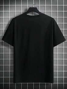 Manfinity Homme Camiseta informal de verano para hombre de manga corta con estampado de letras y cuello redondo - Negro - Ver 2