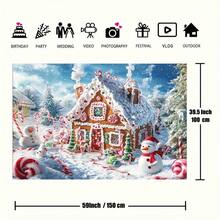1 Stück 2D flache Lebkuchenhaus Winterwunderland Kulisse - Schneemann, Zuckerstangen, Lebkuchenhaus und verschneite Baumszene, perfekt für Feierlichkeiten, keine Elektrizität nötig, Polyestermaterial, toll für Partys und Fotohintergrund, Weihnachtsdekoration