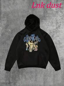 Y2K Mixed Emotions Blue "Rhinestone" Print,250g Polyester Men's And Women's Clothing Casual And Cozy Hoodies Leyo,  Long Sleeve Hooded Sweatshirt, Casual Versatile Top For Autumn Winter - 黑色 - 查看 1