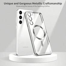 Magnetic Transparent Phone Case Compatible With Galaxy A06 A16 A26 A36 A56 S25 Ultra S24 Ultra, Compatible With MagSafe, Built-In Camera Lens Protector, Luxury Electroplated Soft TPU Transparent Shockproof Ultra-Thin Protective Case, Compatible With Series, Waterproof, Shockproof, Scratch-Resistant.,International Version, Not The Domestic Version - Silver - View 7