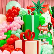 127 piezas Kit de arco de guirnalda de globos navideños, globos rosas, verdes y rojos, globo de foil de Papá Noel y bastón de caramelo para decoración de fiesta de cumpleaños y Navidad