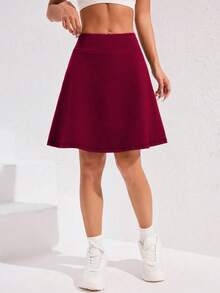 20英寸及膝女士半身裙，带5个口袋，网球裙，高腰高尔夫裙，休闲运动风 - 酒紅色 - 查看 5