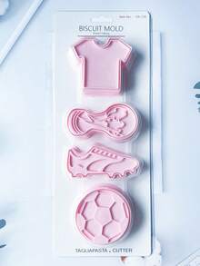 4 件塑料足球系列饼干模具 - 足球、鞋子、球衣、世界杯饼干模具、饼干模具、翻糖压制工具、家庭 DIY 糖霜饼干烘焙工具 - 淺粉色 - 查看 3