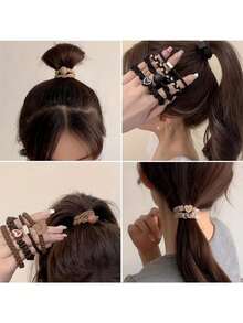 Set da 5 fasce per capelli in gomma color caffè per donne, versione aggiornata, fascia per capelli audace, accessori semplici per capelli, senza danneggiare i capelli, accessori per capelli da donna, strumenti per capelli, accessori di bellezza, accessori per capelli ricci da donna, autunno, viaggio