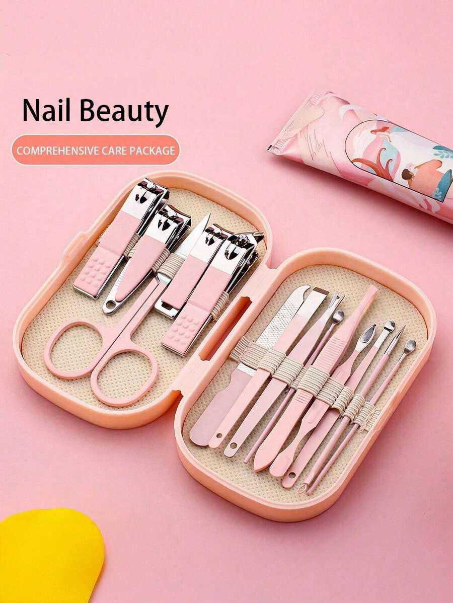 修甲套装、女士美容套装、修脚套装、指甲钳、专业美容套装、美甲工具礼品（带旅行盒）适合男女赠送朋友父母 - 彩色 - 查看 1