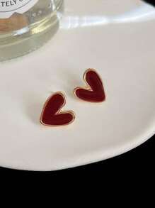 一对简约滴油心形耳环，优雅精致，适合日常穿着 - 咖啡 - 查看 16