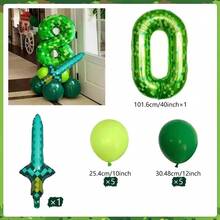 40 Inch Green Pixel Miner Themed Balloon Set, Diamond Sword Aluminum Film Balloon Jungle Game Event, Birthday Party Decoration