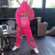 NEW Hip Hop Spider Hoodies Set Y2k Hoodie ,Tracksuit Pullover Sweatshirt And Trousers For Men Or Women Matching Hoodies For Couples Casual Unisex - Pink hoodie - 查看 4