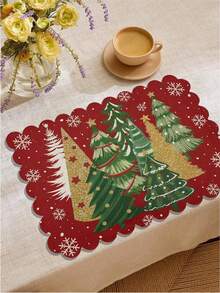 2pcs/4pcs Creative Christmas Party Linen Insulated Mat With Wavy Edge Non-Slip 12*18 Inch Heat Resistant For Christmas Holiday Farmhouse Family Gathering And Party Decoration Placemat