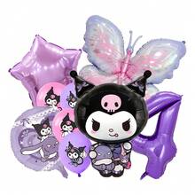 Decoraciones de fiesta de Sanrio Kuromi, decoraciones de globos de dibujos animados lindos de Kuromi, set de globos con números de mariposa morada de Kuromi para fiestas de cumpleaños, decoraciones de pared de fondo para fotos de grupo de fiesta de Kuromi, suministros de fiesta con globos con forma de personaje kawaii de Kuromi